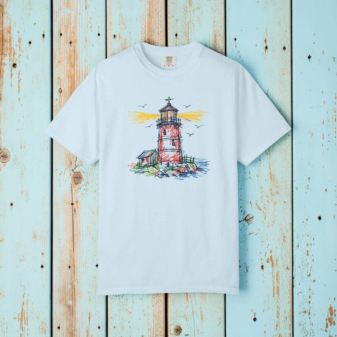Lighthouse Sketch Graphic Summer T-Shirt - Hand-Drawn Coastal Nautical Tee