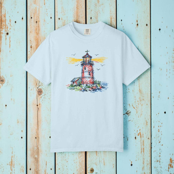 Lighthouse Sketch Graphic Summer T-Shirt - Hand-Drawn Coastal Nautical Tee