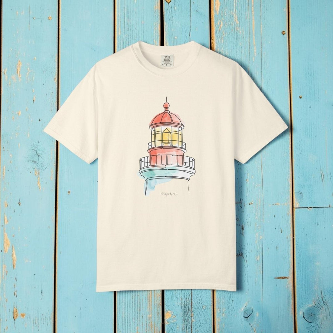 Lighthouse Watercolor Tee | Garment-Dyed Coastal Nautical Graphic - FIVE TIDES APPAREL