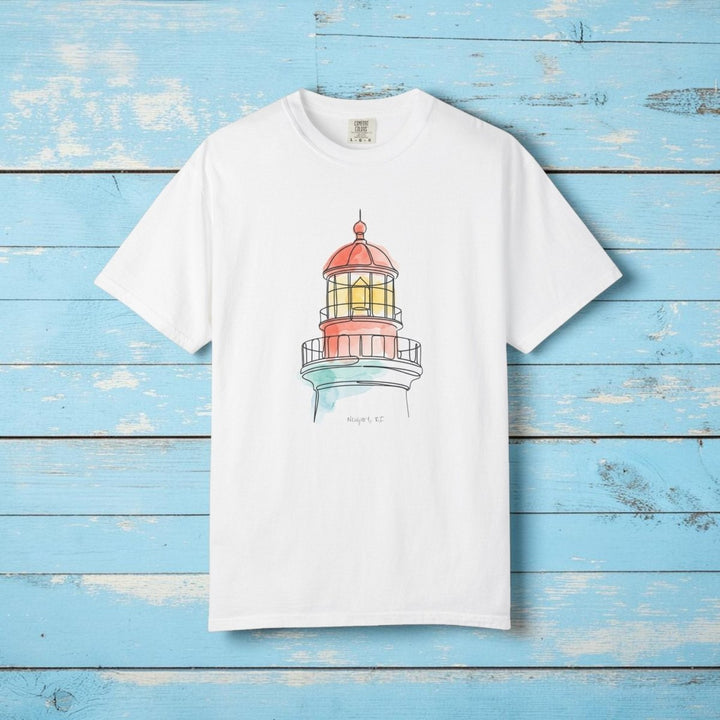 Lighthouse Watercolor Tee | Garment-Dyed Coastal Nautical Graphic - FIVE TIDES APPAREL