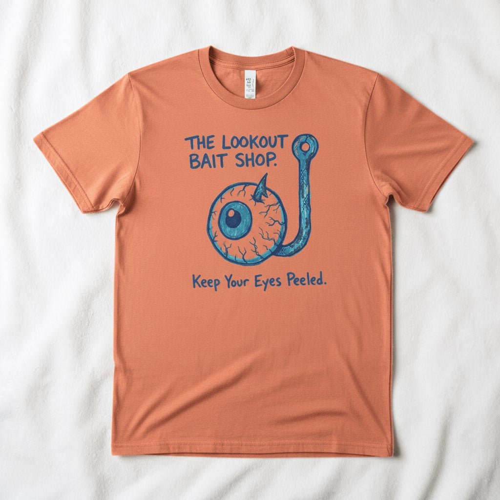 The Lookout Bait Shop Graphic Tee — Terracotta on Colorful Driftwood
