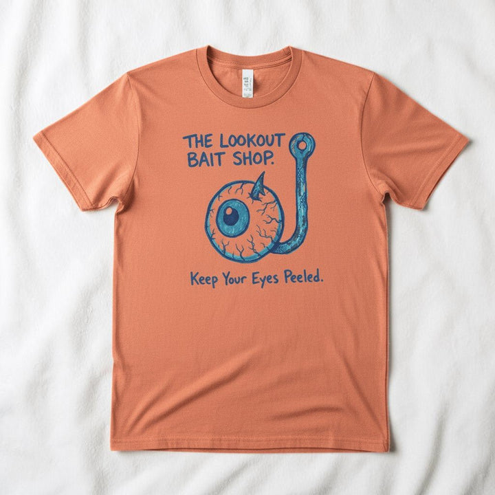 The Lookout Bait Shop Graphic Tee — Terracotta on Colorful Driftwood