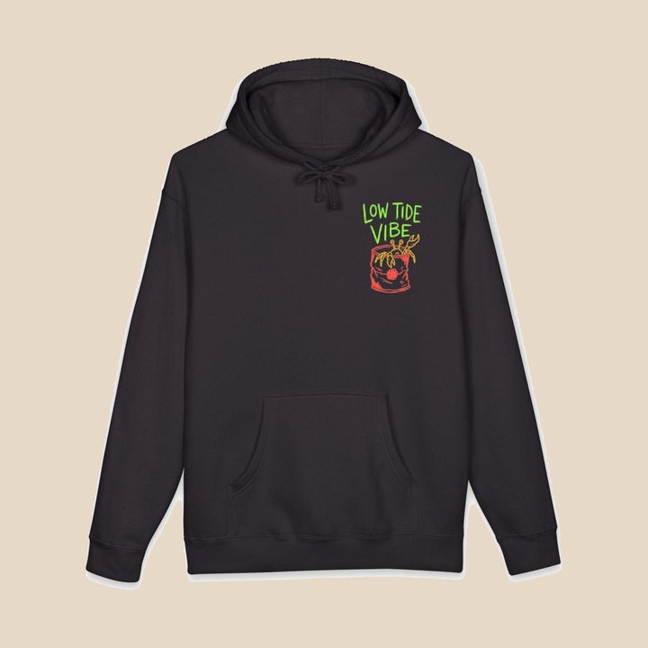 Low Tide Vibe Neon Anchor hoodie — graphic close-up of this coastal graphic pullover by Five Tides Apparel