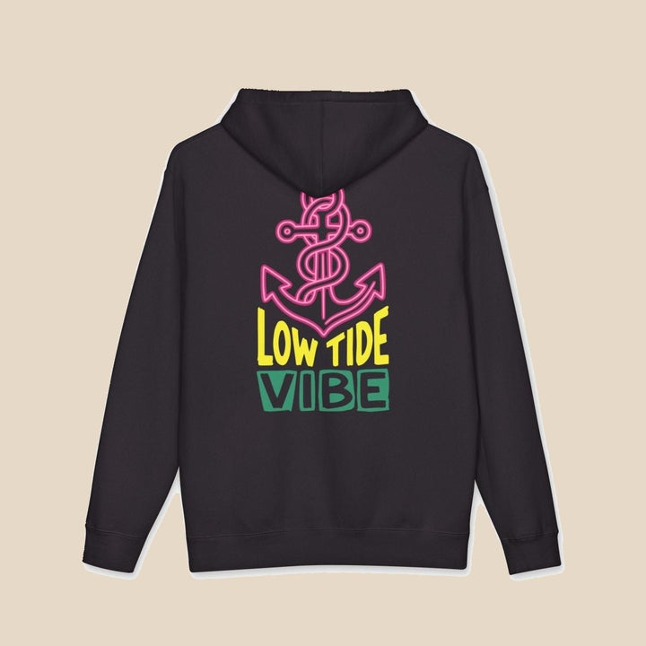 Low Tide Vibe Neon Anchor hoodie — alternate view 7 of this coastal graphic pullover by Five Tides Apparel
