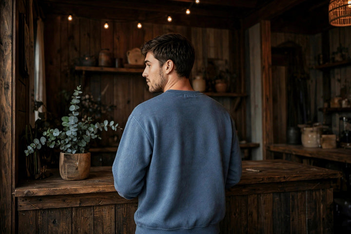 Montauk Sweatshirt — in the Five Tides room, male back