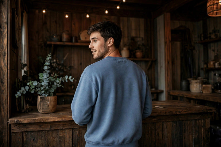 Nags Head Sweatshirt — in the Five Tides room, male back