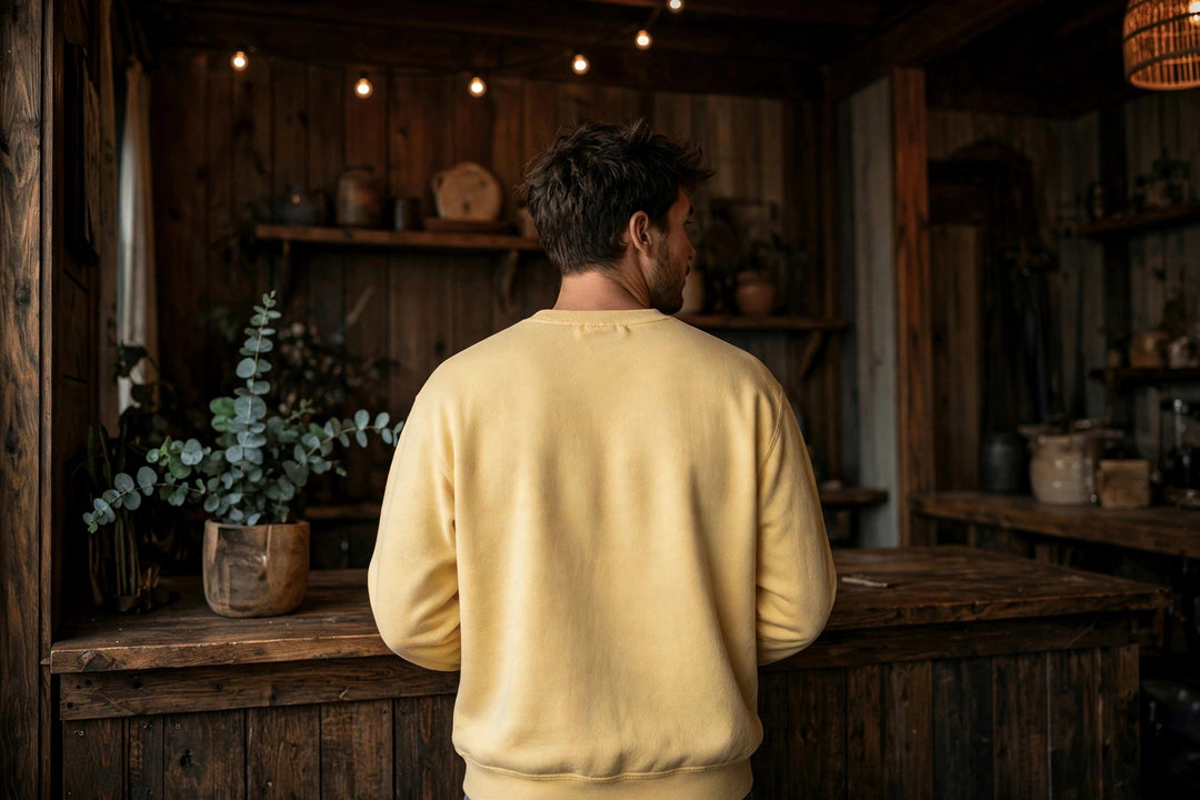 Sapelo Island Sweatshirt — in the Five Tides room, male back