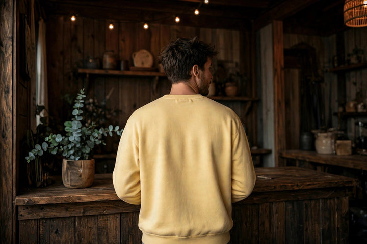 Sapelo Island Sweatshirt — in the Five Tides room, male back