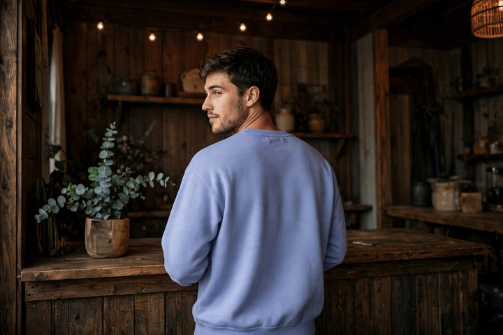 Dawn Sweatshirt — in the Five Tides room, male back