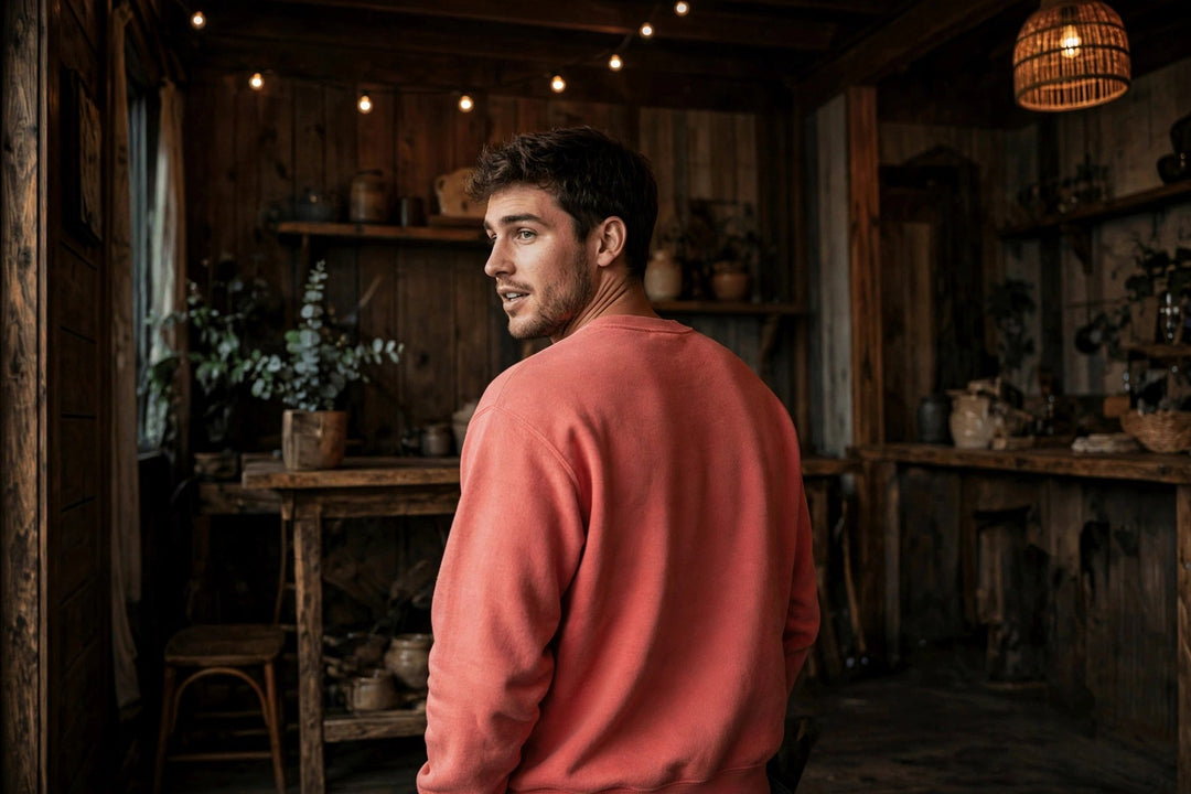 Tybee Island Sweatshirt — in the Five Tides room, male back