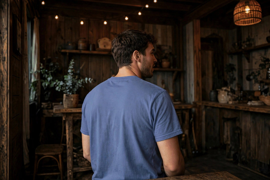Beach Buoy Graphic Tee — in the Five Tides room, male back