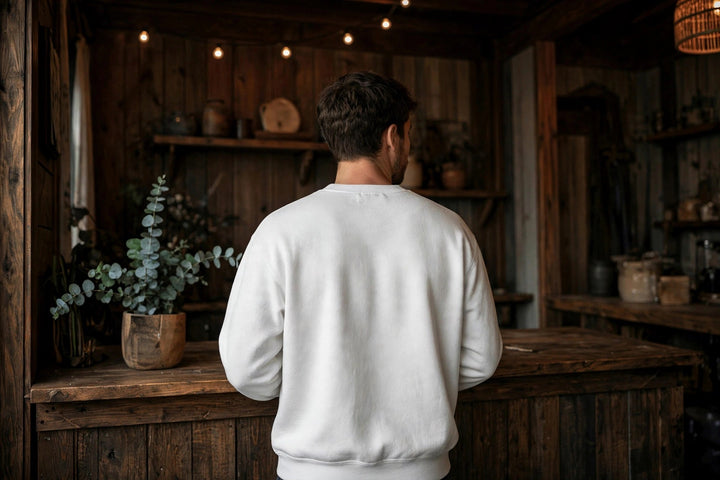Bowers Beach Sweatshirt — in the Five Tides room, male back