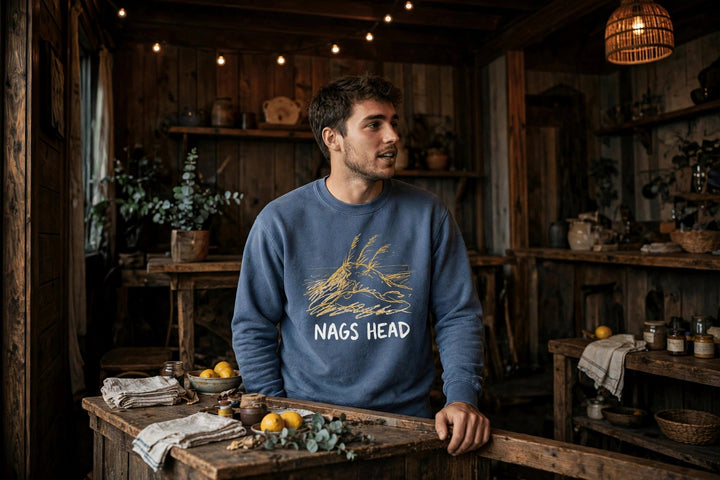 Nags Head Sweatshirt — in the Five Tides room, male front