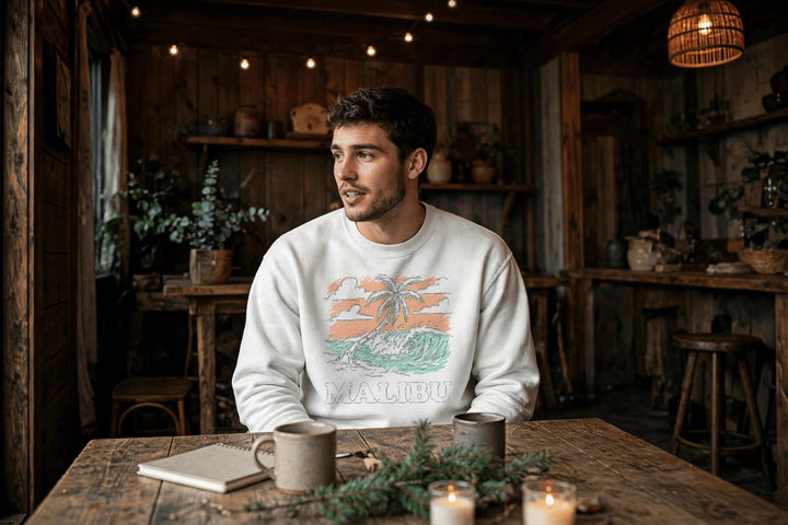 Malibu Sweatshirt — in the Five Tides room, male front