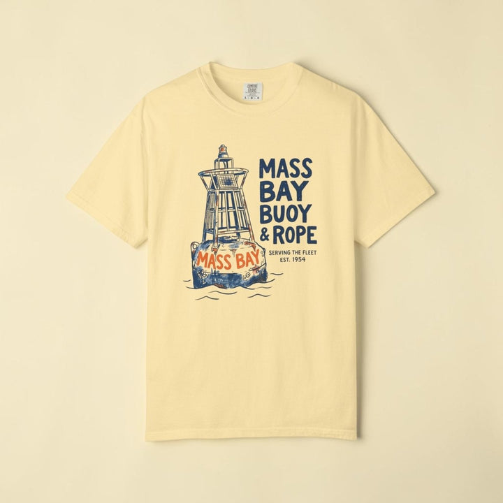 Yellow t-shirt with a graphic of a lighthouse and &