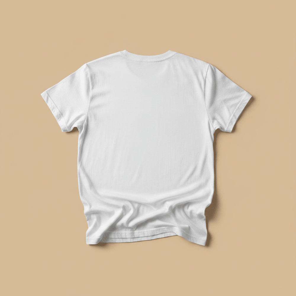 87' Miami Tee in White — plain back, warm sand studio background