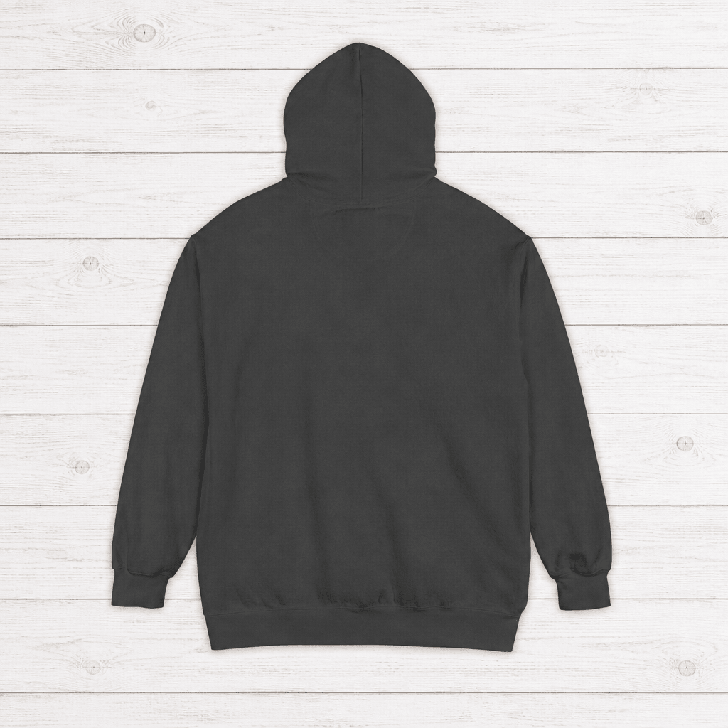 Pepper Montauk hoodie back, plain rear view on whitewashed boards by Five Tides Apparel