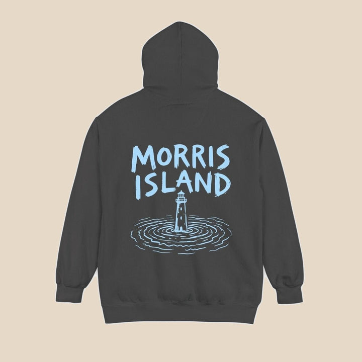 Morris Island coastal pepper hoodie back view — coastal graphic pullover by Five Tides Apparel