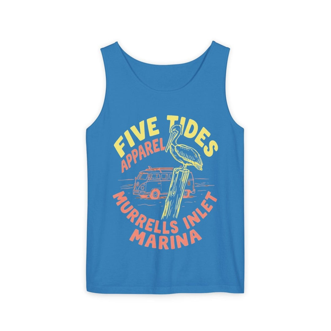 Murrells Inlet Marina Tank | Garment-Dyed Vintage Pelican Graphic Tank Top - FIVE TIDES APPAREL