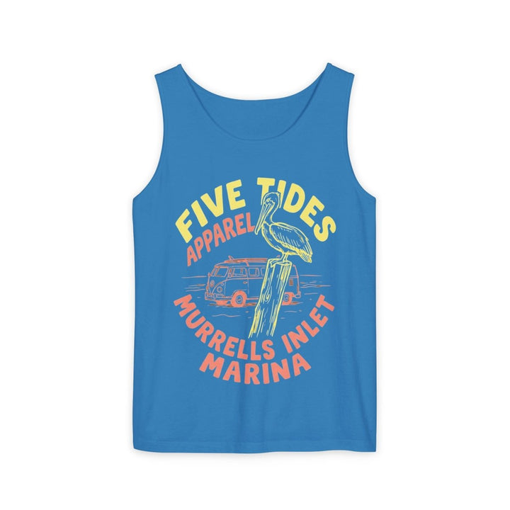 Murrells Inlet Marina Tank | Garment-Dyed Vintage Pelican Graphic Tank Top - FIVE TIDES APPAREL