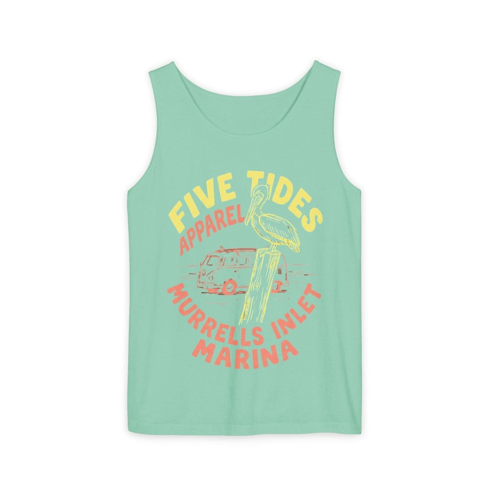 Murrells Inlet Marina Tank | Garment-Dyed Vintage Pelican Graphic Tank Top - FIVE TIDES APPAREL