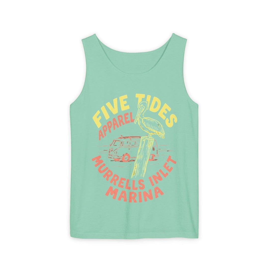 Murrells Inlet Marina Tank | Garment-Dyed Vintage Pelican Graphic Tank Top - FIVE TIDES APPAREL