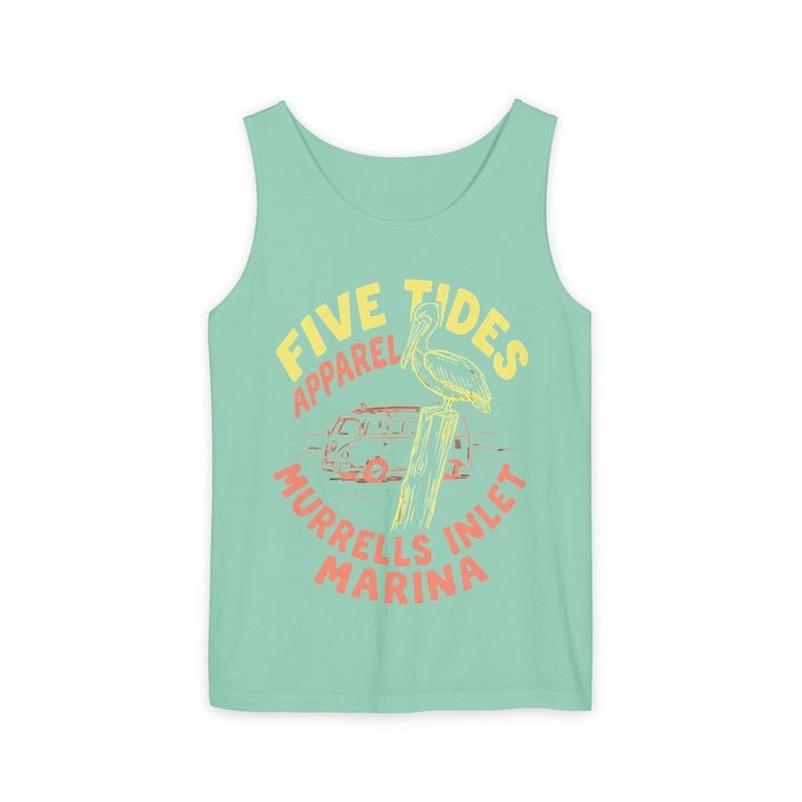 Murrells Inlet Marina Tank | Garment-Dyed Vintage Pelican Graphic Tank Top - FIVE TIDES APPAREL