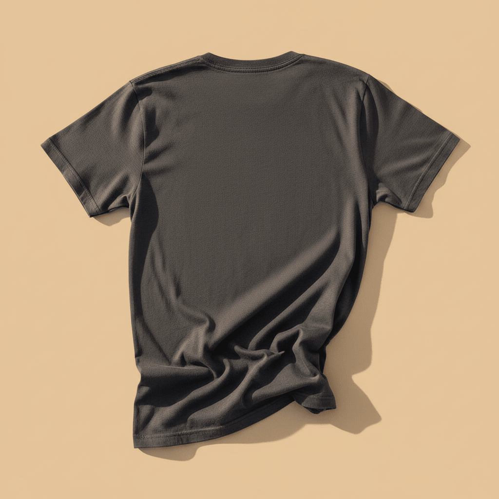 Nautical Lighthouse Tee in Graphite — plain back, warm sand studio background