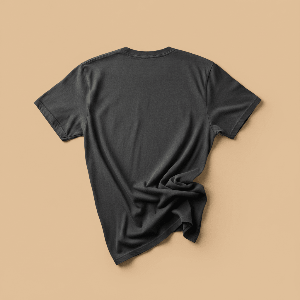NOMAD Tee in Pepper/Charcoal — plain back, warm sand studio background