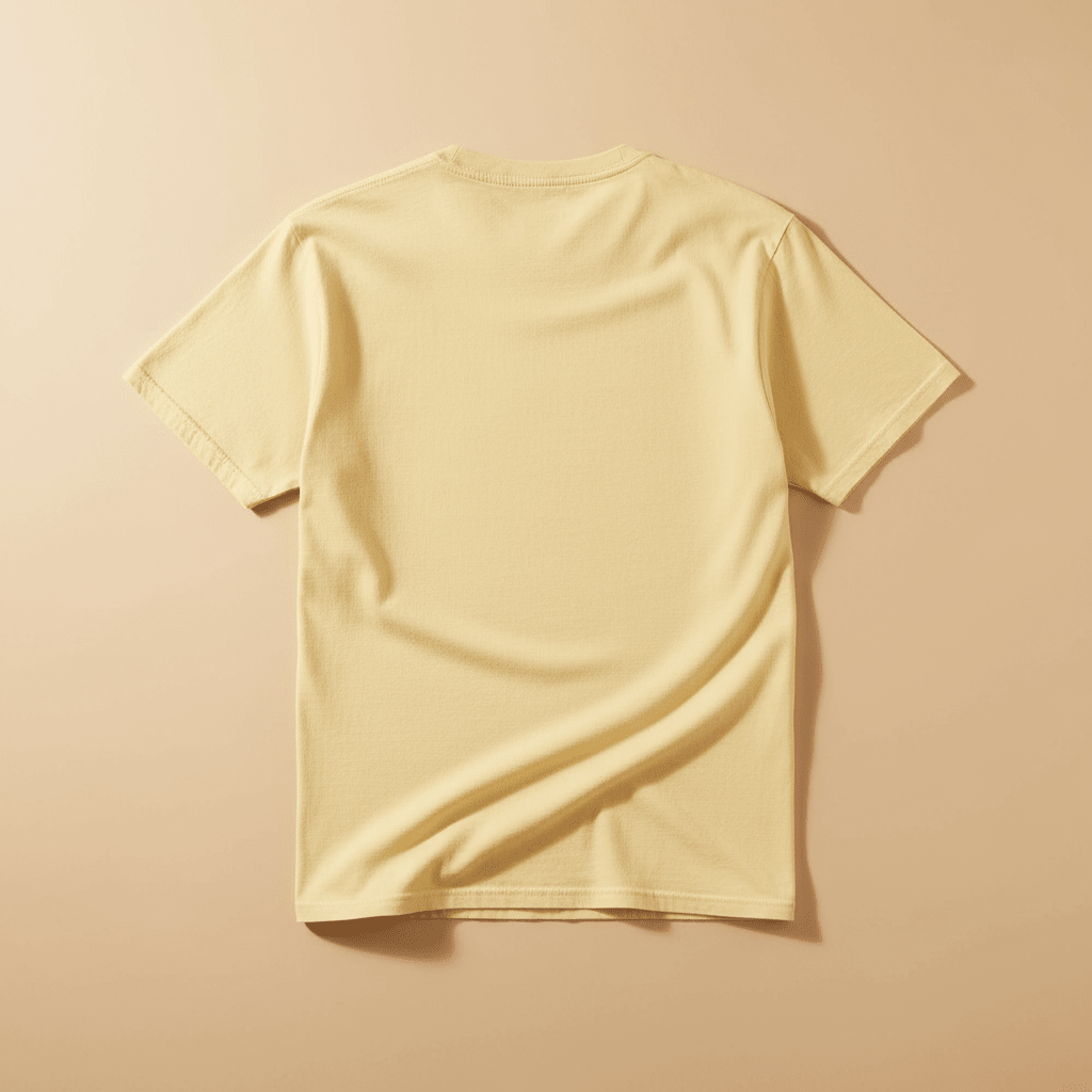 Norfolk Island Tee in Butter Yellow — plain back, warm sand studio background