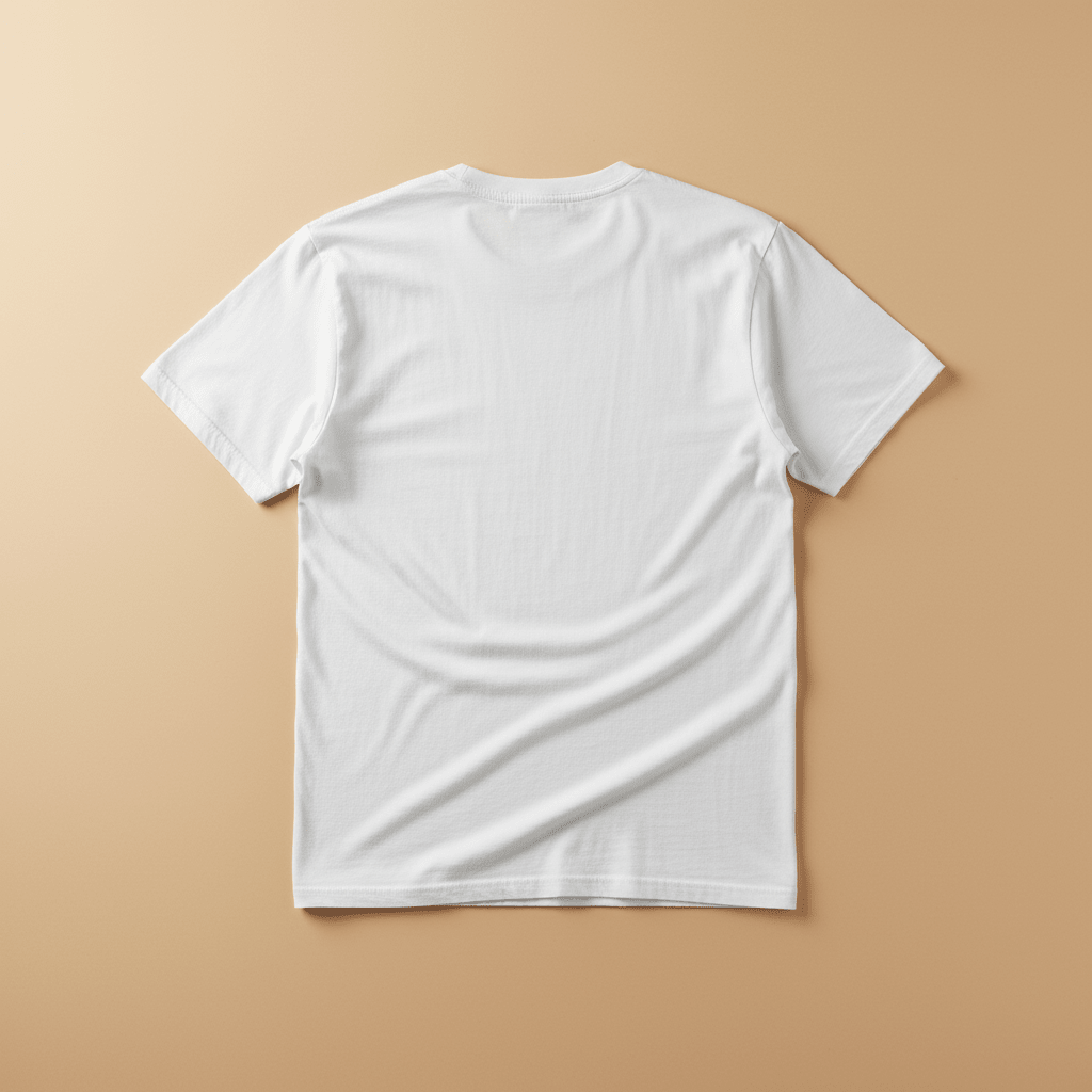 Norfolk Island Tee in White — plain back, warm sand studio background