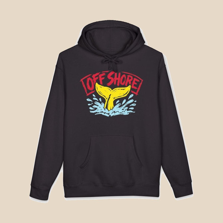 Offshore Whale Tail hoodie flat lay, view 2 — nautical surf graphic pullover by Five Tides Apparel