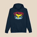 Offshore Whale Tail hoodie flat lay, view 1 — nautical surf graphic pullover by Five Tides Apparel