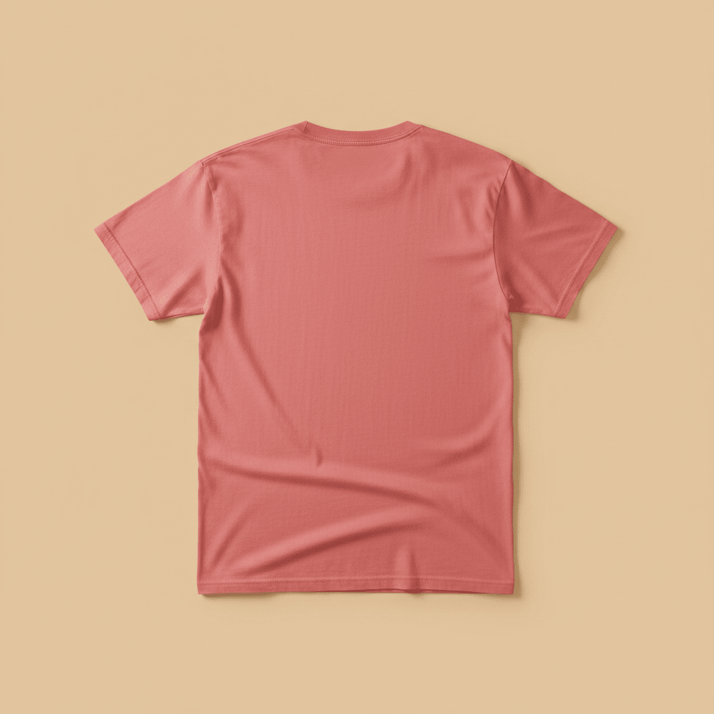 Palm Bliss Wildlife Oasis Tee in Coral Pink — plain back, warm sand studio background