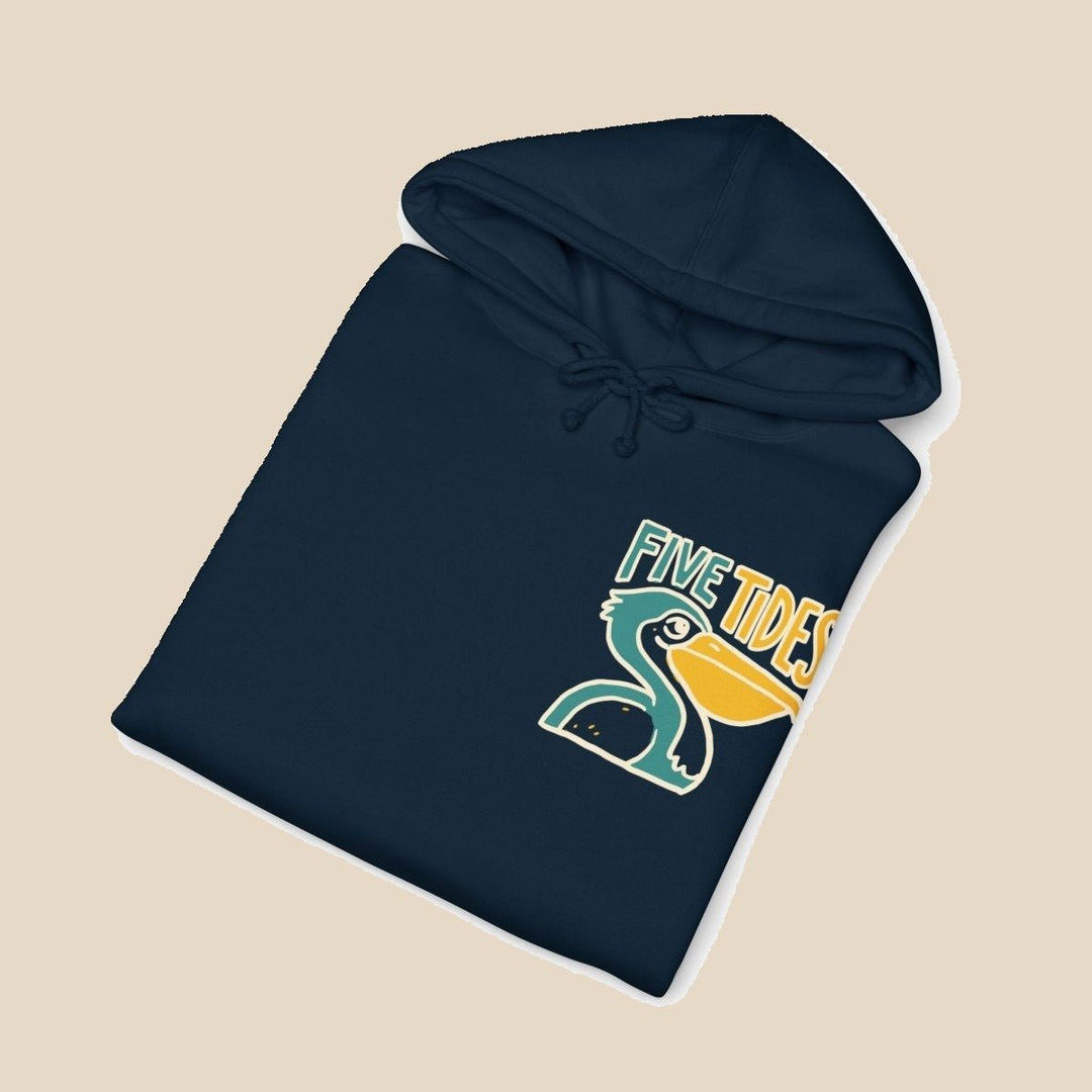 Pelican Coastal hoodie flat lay, view 8 — vintage surf graphic pullover by Five Tides Apparel