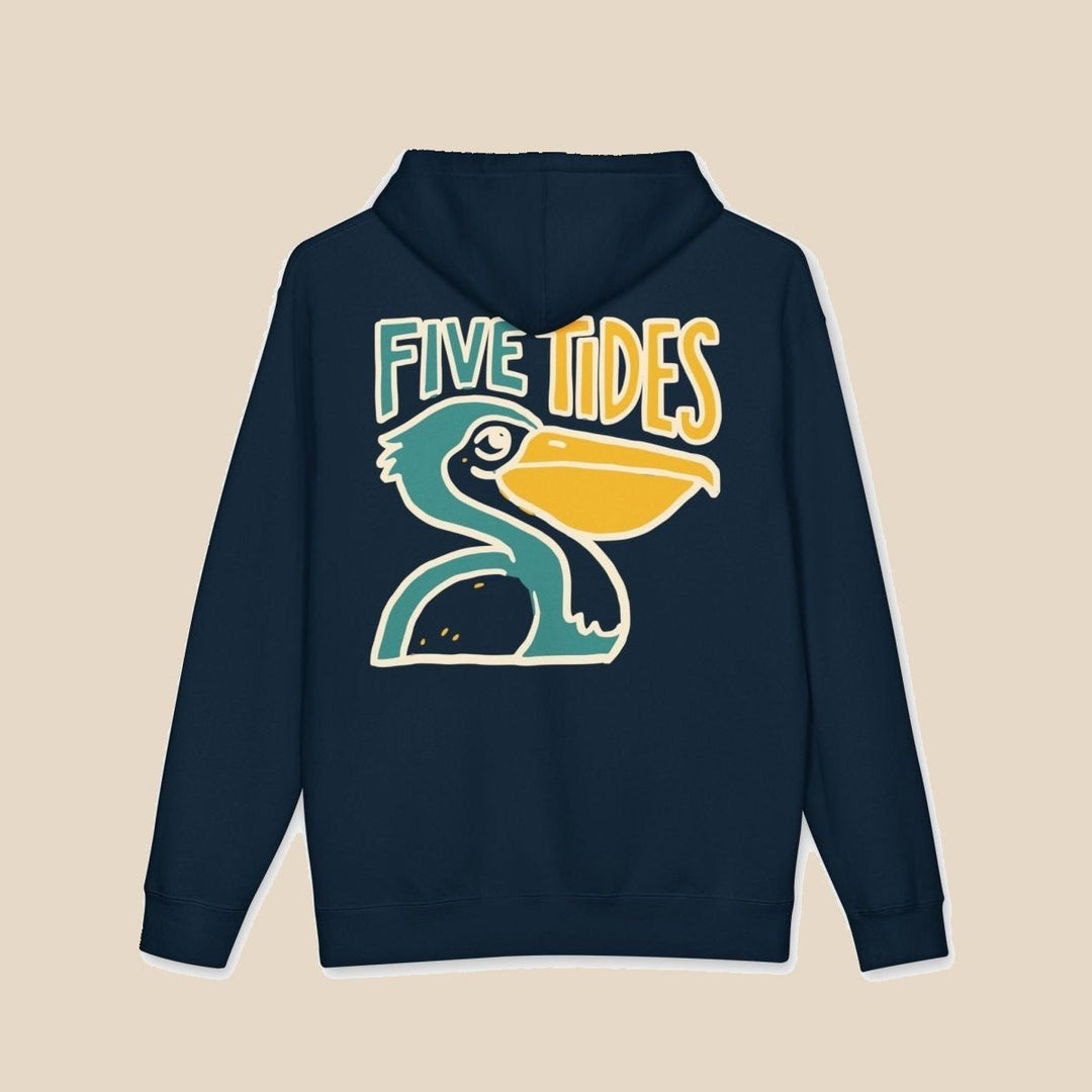 Pelican Coastal hoodie flat lay, view 7 — vintage surf graphic pullover by Five Tides Apparel