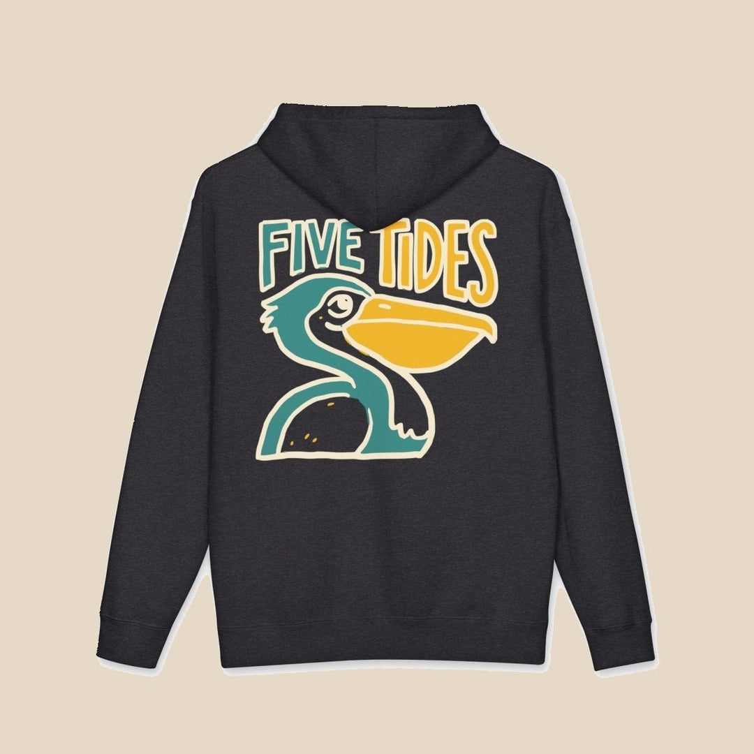 Pelican Coastal hoodie flat lay, view 3 — vintage surf graphic pullover by Five Tides Apparel