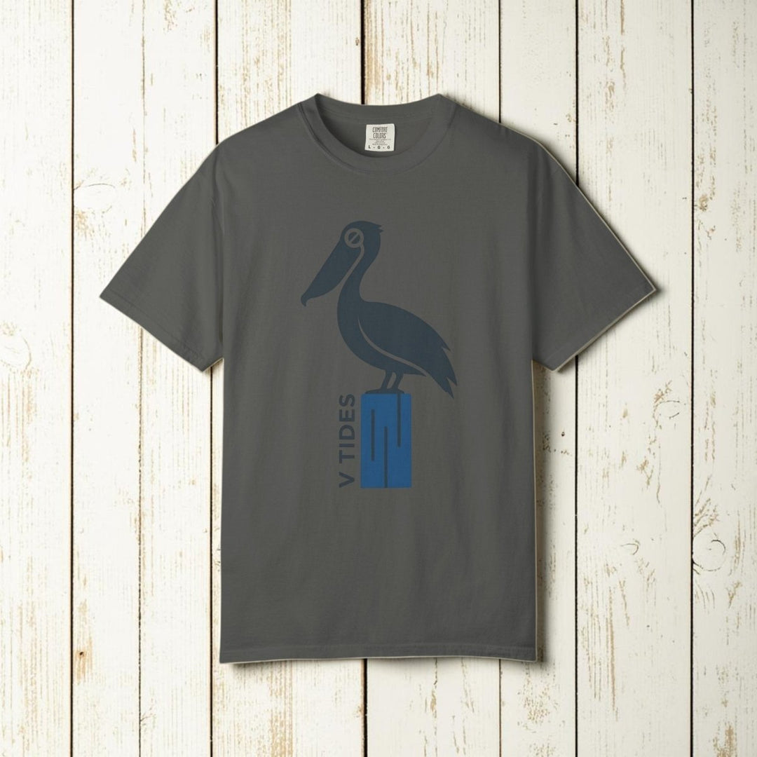 Gray t-shirt with a pelican design and &