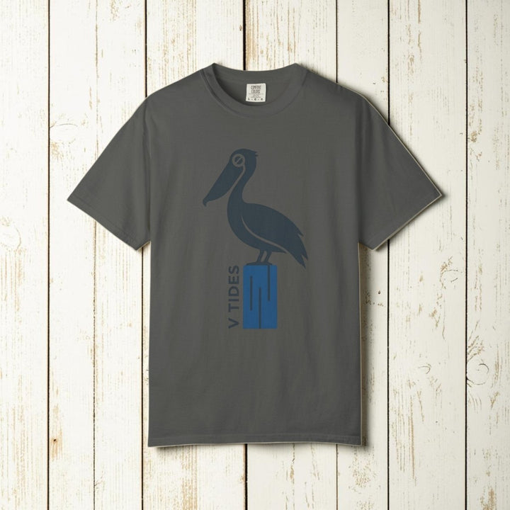Gray t-shirt with a pelican design and &