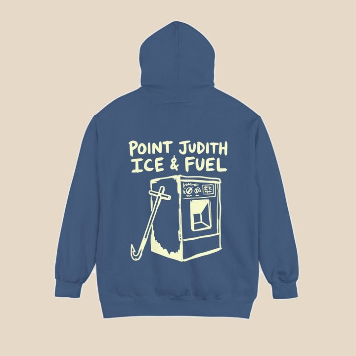 Point Judith pepper hoodie flat lay — coastal town graphic pullover by Five Tides Apparel