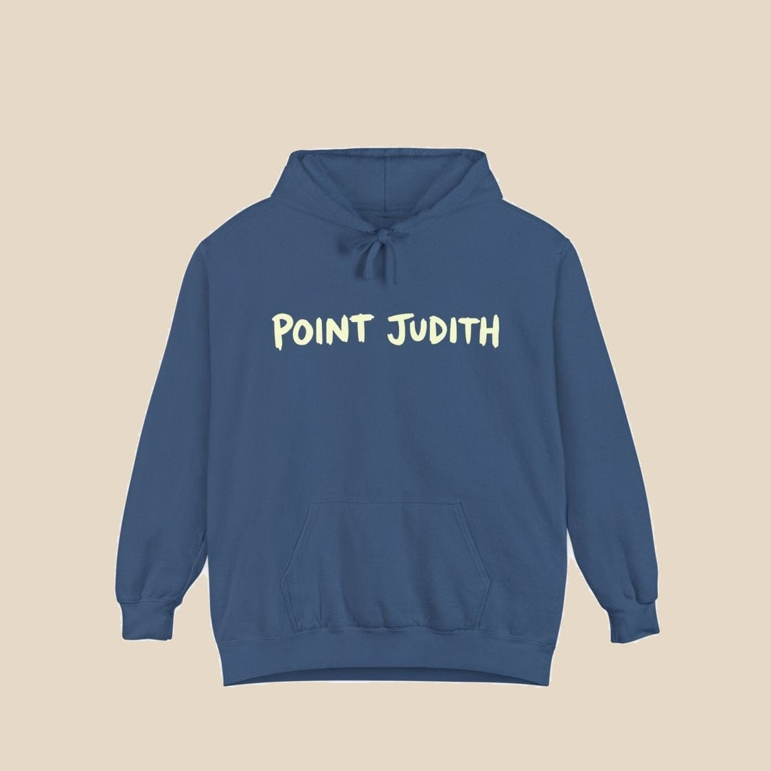Point Judith pepper hoodie back view — coastal town graphic pullover by Five Tides Apparel