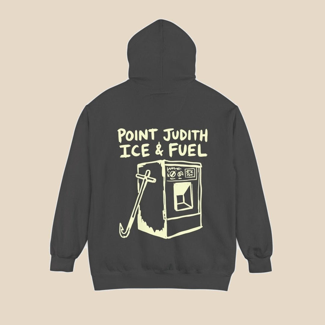Point Judith true navy hoodie, view 4 of 4 — coastal town graphic pullover by Five Tides Apparel