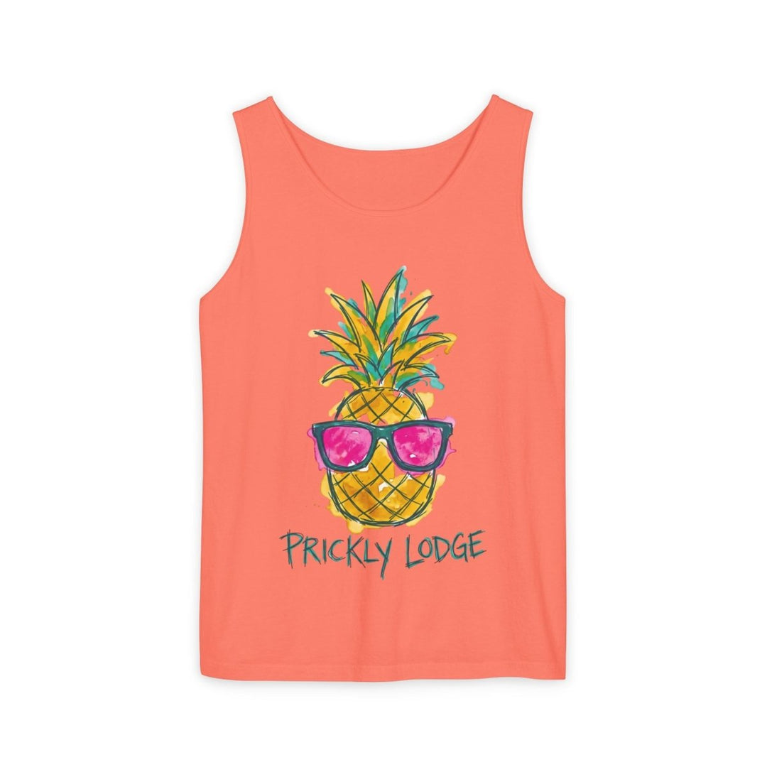 Prickly Lodge Pineapple Tank | Garment-Dyed Tropical Graphic Tank Top - FIVE TIDES APPAREL