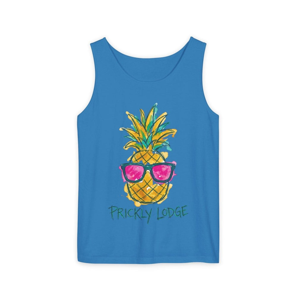 Prickly Lodge Pineapple Tank | Garment-Dyed Tropical Graphic Tank Top - FIVE TIDES APPAREL