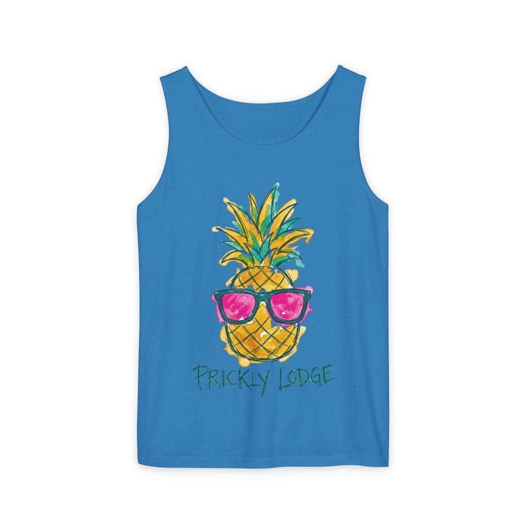 Prickly Lodge Pineapple Tank | Garment-Dyed Tropical Graphic Tank Top - FIVE TIDES APPAREL