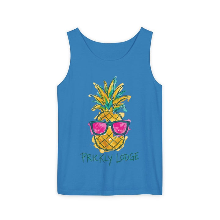 Prickly Lodge Pineapple Tank | Garment-Dyed Tropical Graphic Tank Top - FIVE TIDES APPAREL