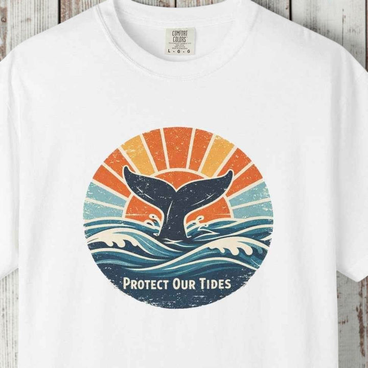 Protect Our Tides Whale Tail Graphic T-Shirt, Custom Summer Fashion Unisex Tee