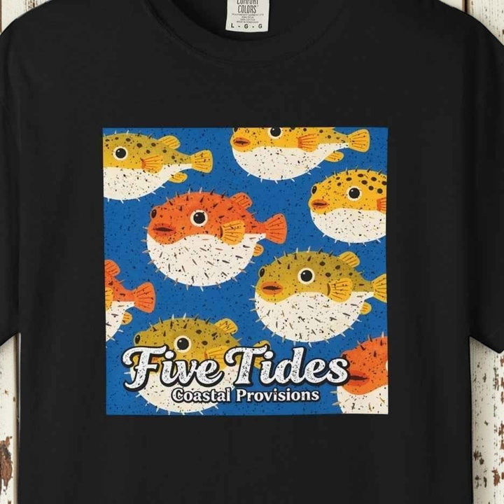 Puffer Fish Graphic Tee - Five Tides Ocean Crewneck Cotton Summer Tee