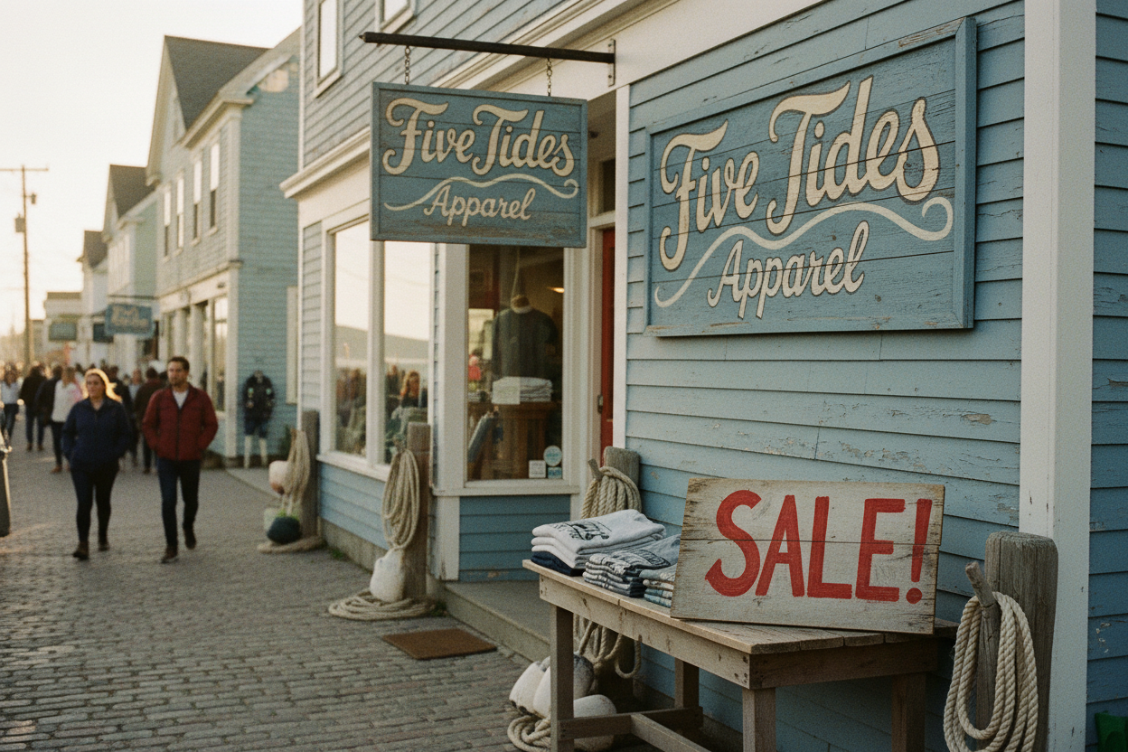 Retro Maine Coastal Shop with SALE Sign