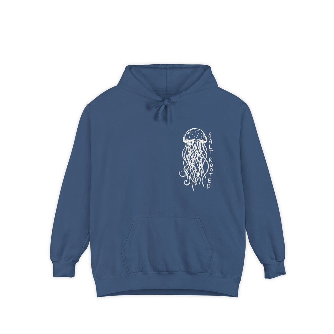Blue hoodie with a jellyfish design and &